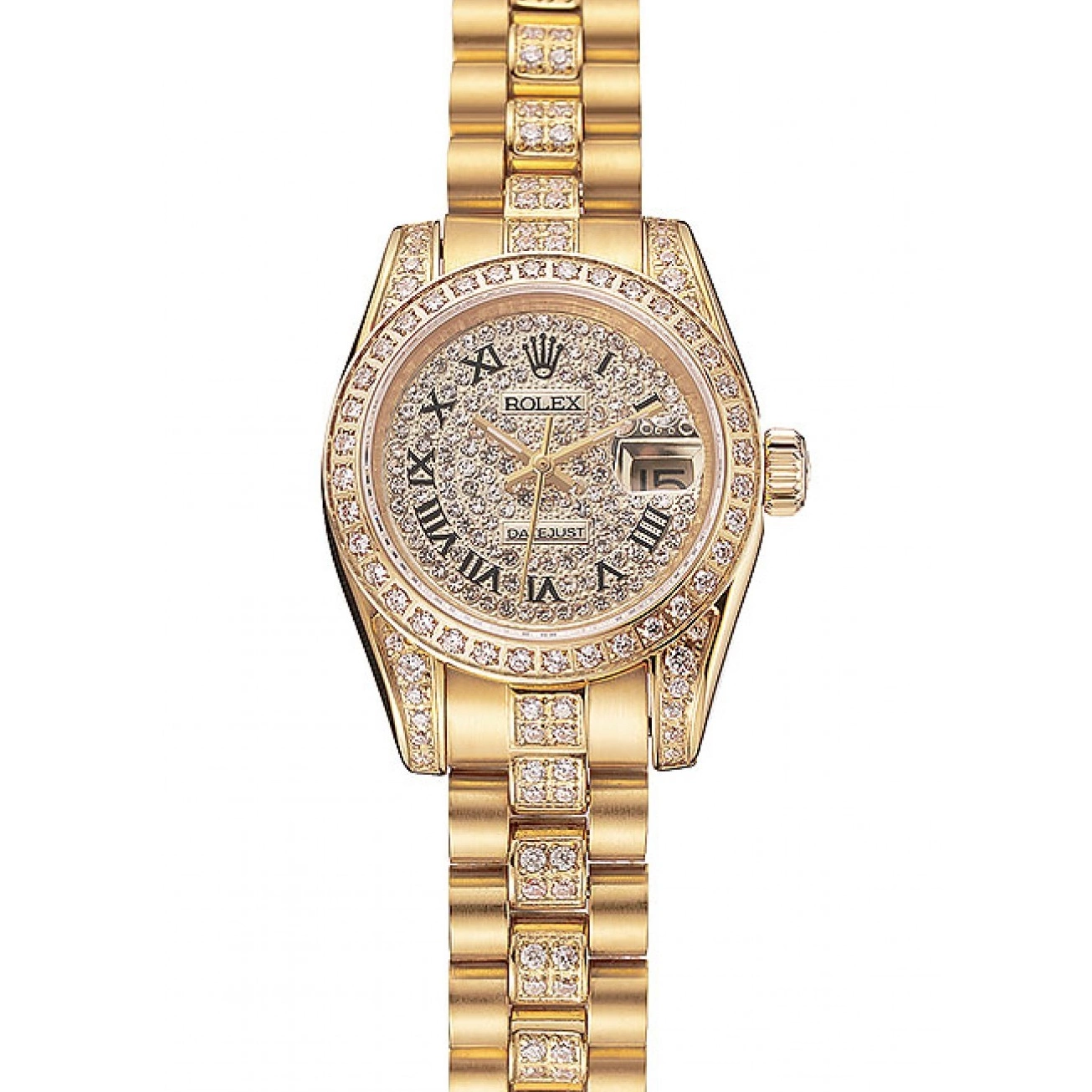 Rolex copies cheap Diamond 1453955 Diamond Bracelet Swiss Gold Dial Pave DayJust Rolex 0716